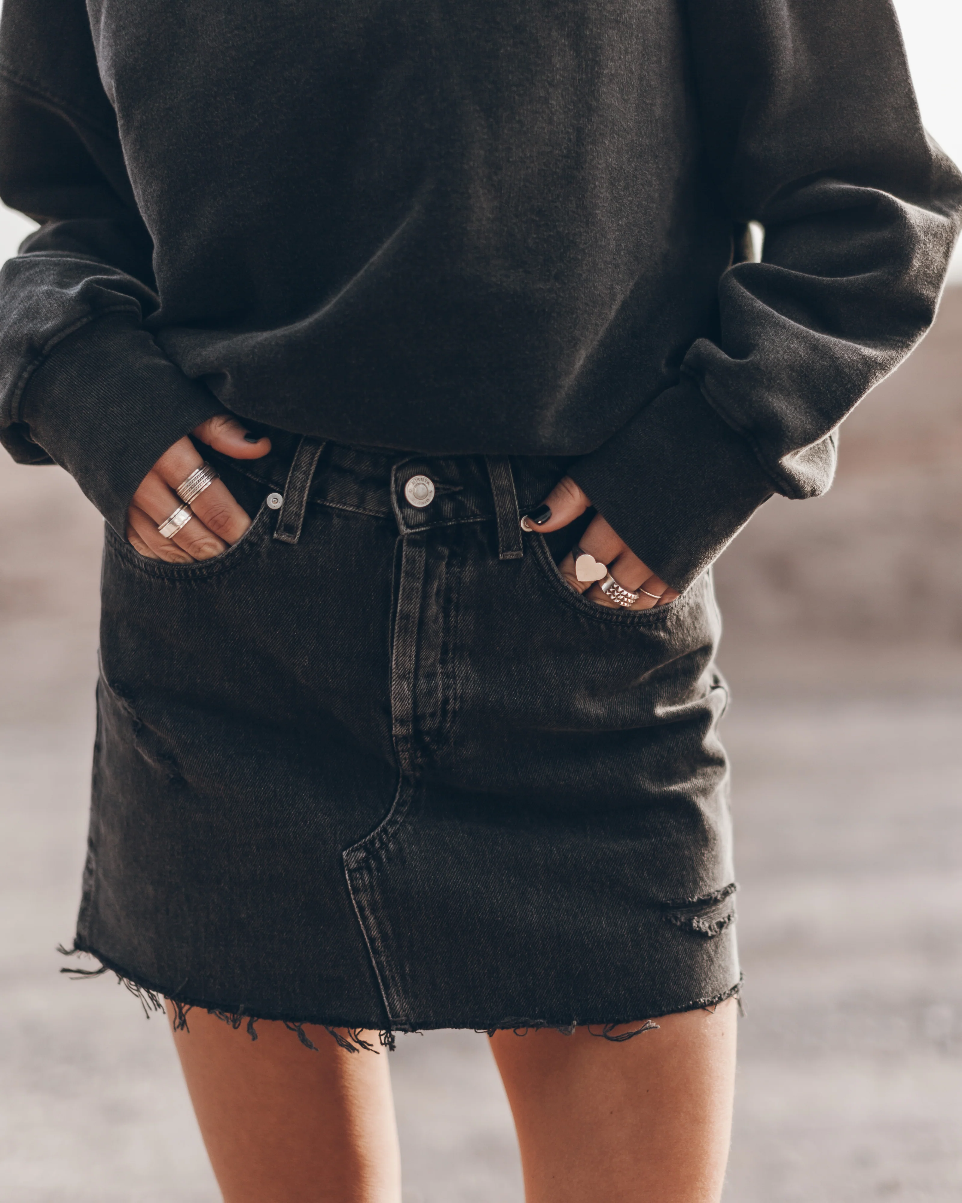 The Black Slit Denim Skirt - Image 3