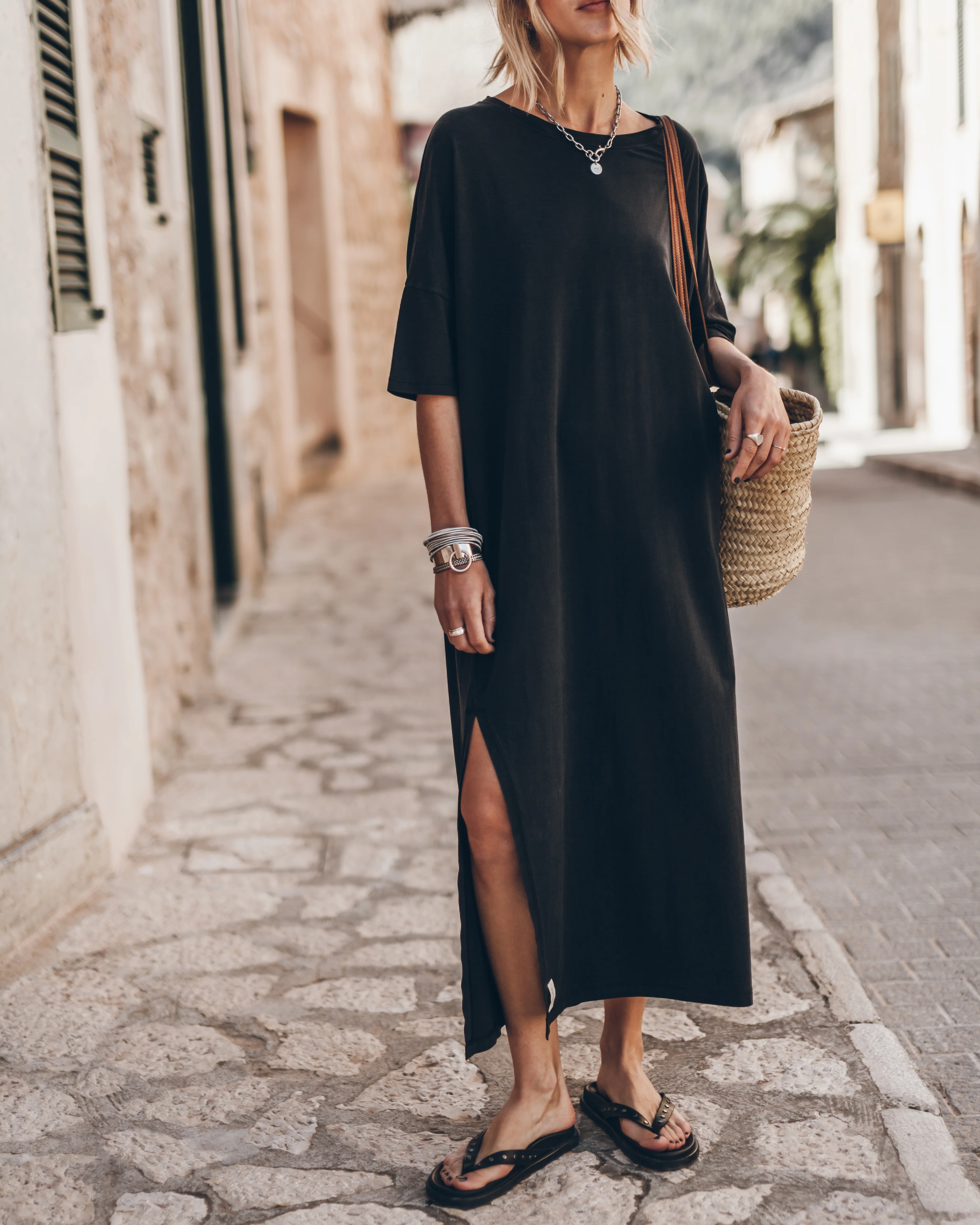 The Dark Long Loose T-Shirt Dress - Image 5