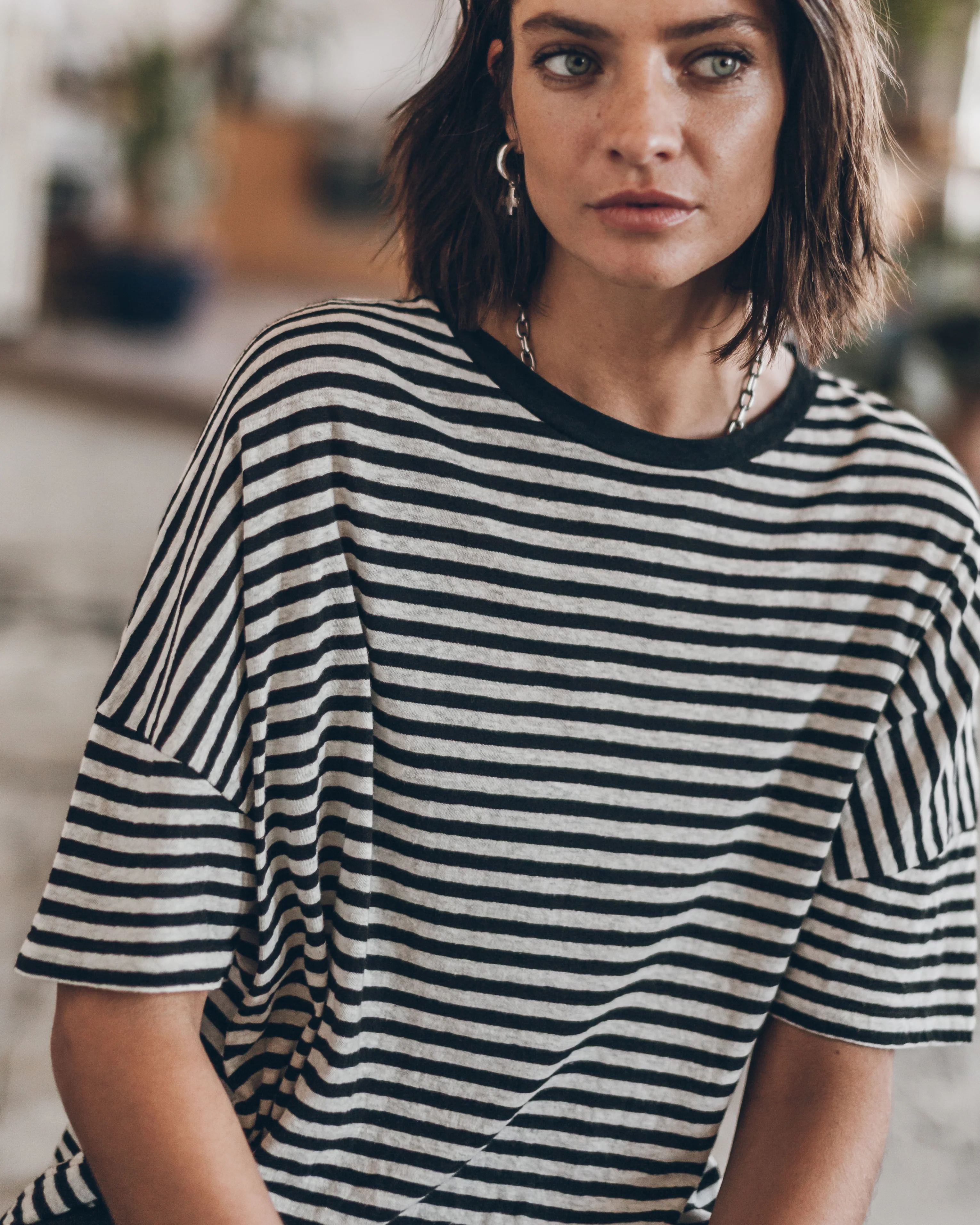 The Striped Long Loose Thin Linen T-Shirt - Image 3