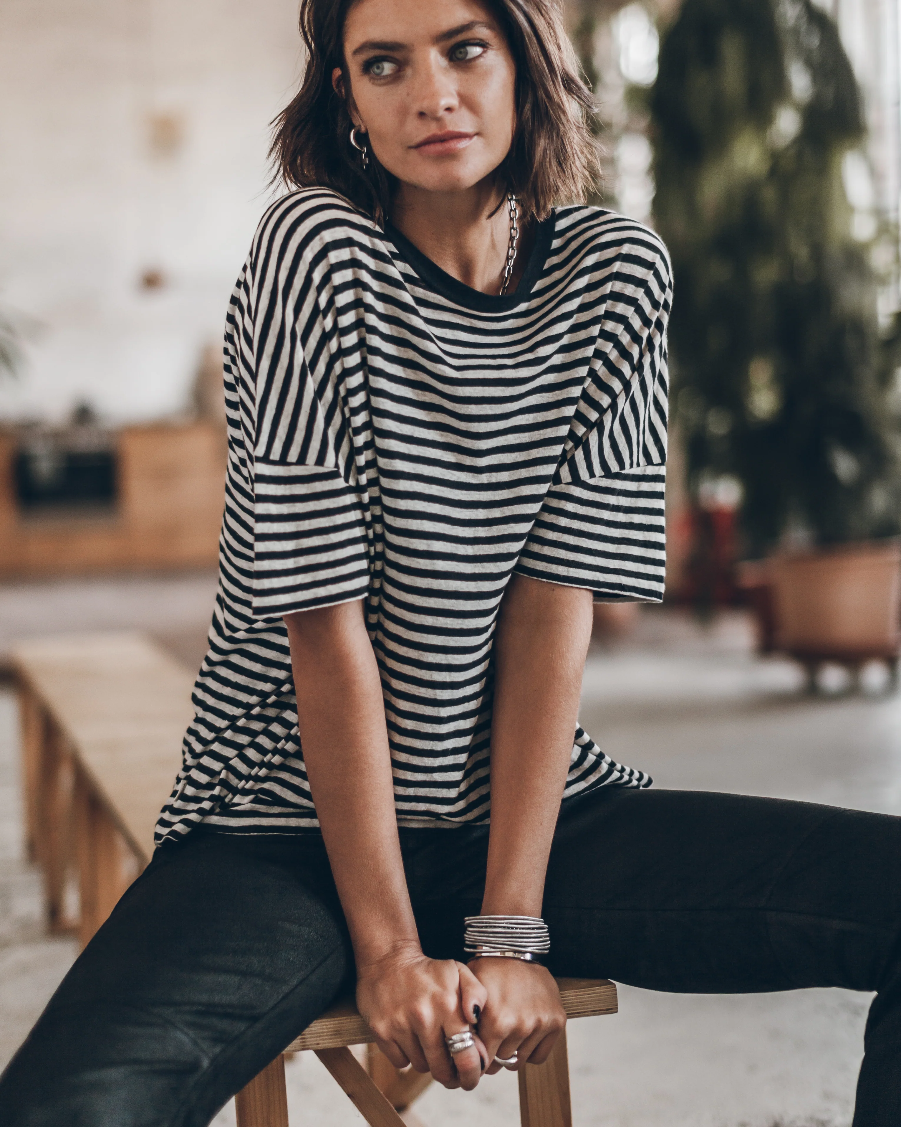 The Striped Long Loose Thin Linen T-Shirt - Image 4